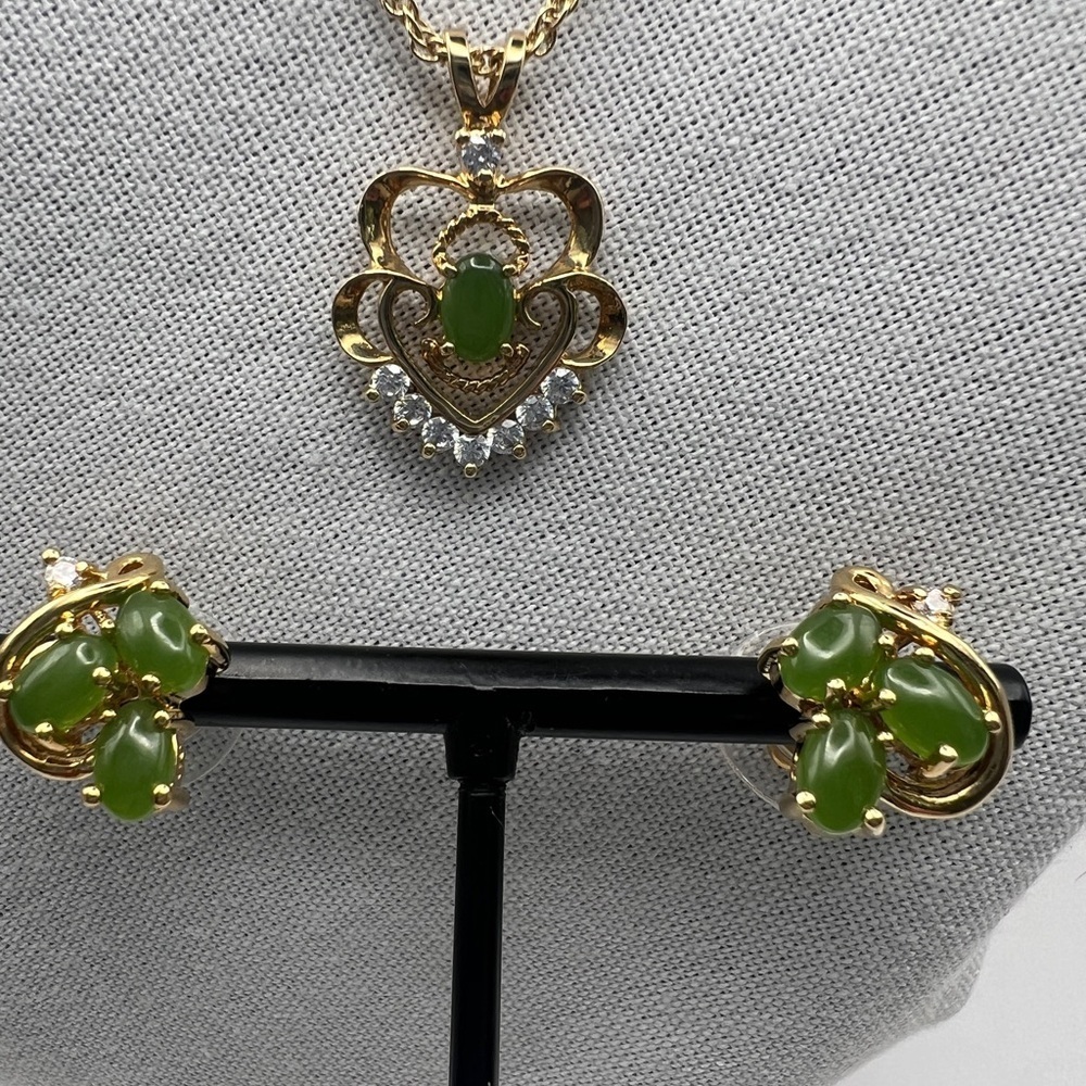Joseph Cleary JC Green Chalcedony gemstones and CZ diamonds necklace and earring - Picture 11 of 15